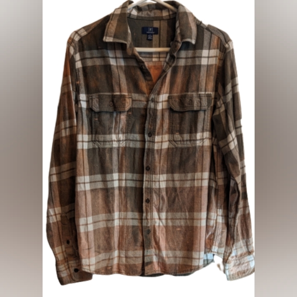 EUC brown/white George button down collared 3 button cuffs Cash Waylon Willie - Picture 2 of 11